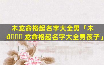 木龙命格起名字大全男「木 🍁 龙命格起名字大全男孩子」